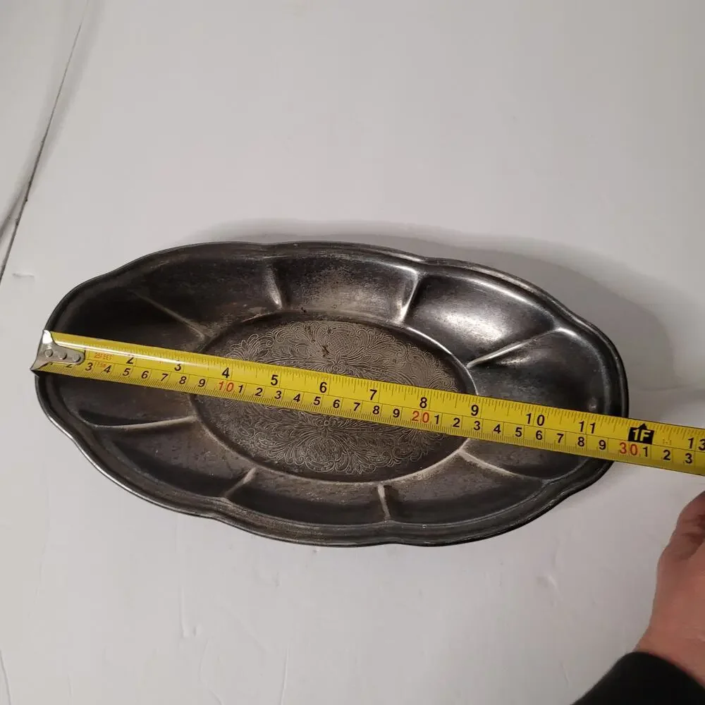 Vintage Silver Oval Chippendale Style Serving Plate 12X7 inches